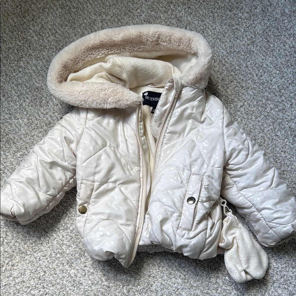 Rothschild Cream Kids Puffer Jacket with Mittens